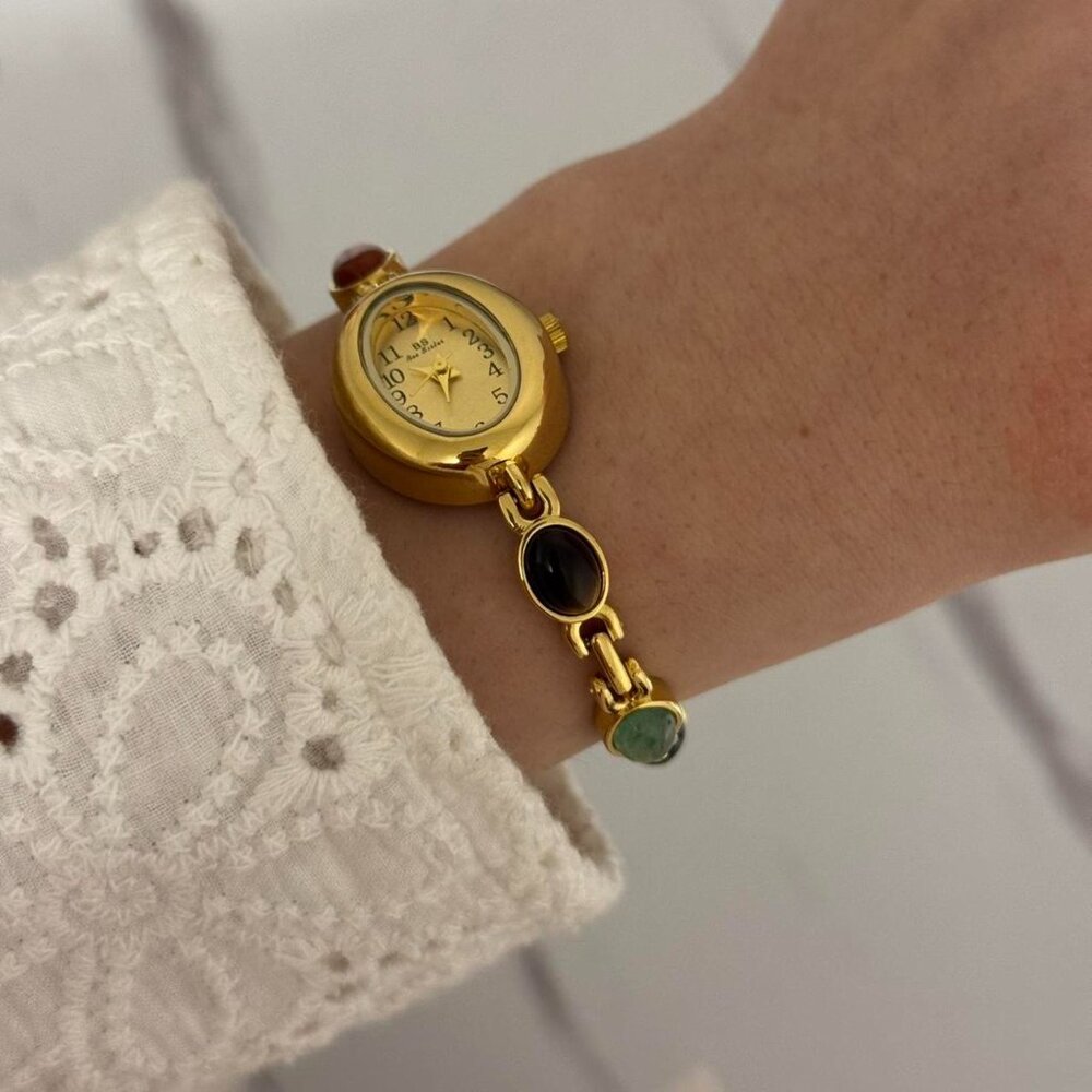 Sku:0463 gold mini watch bracelet with multicoloured natural‎ stones + gift bag - Picture 5 of 7